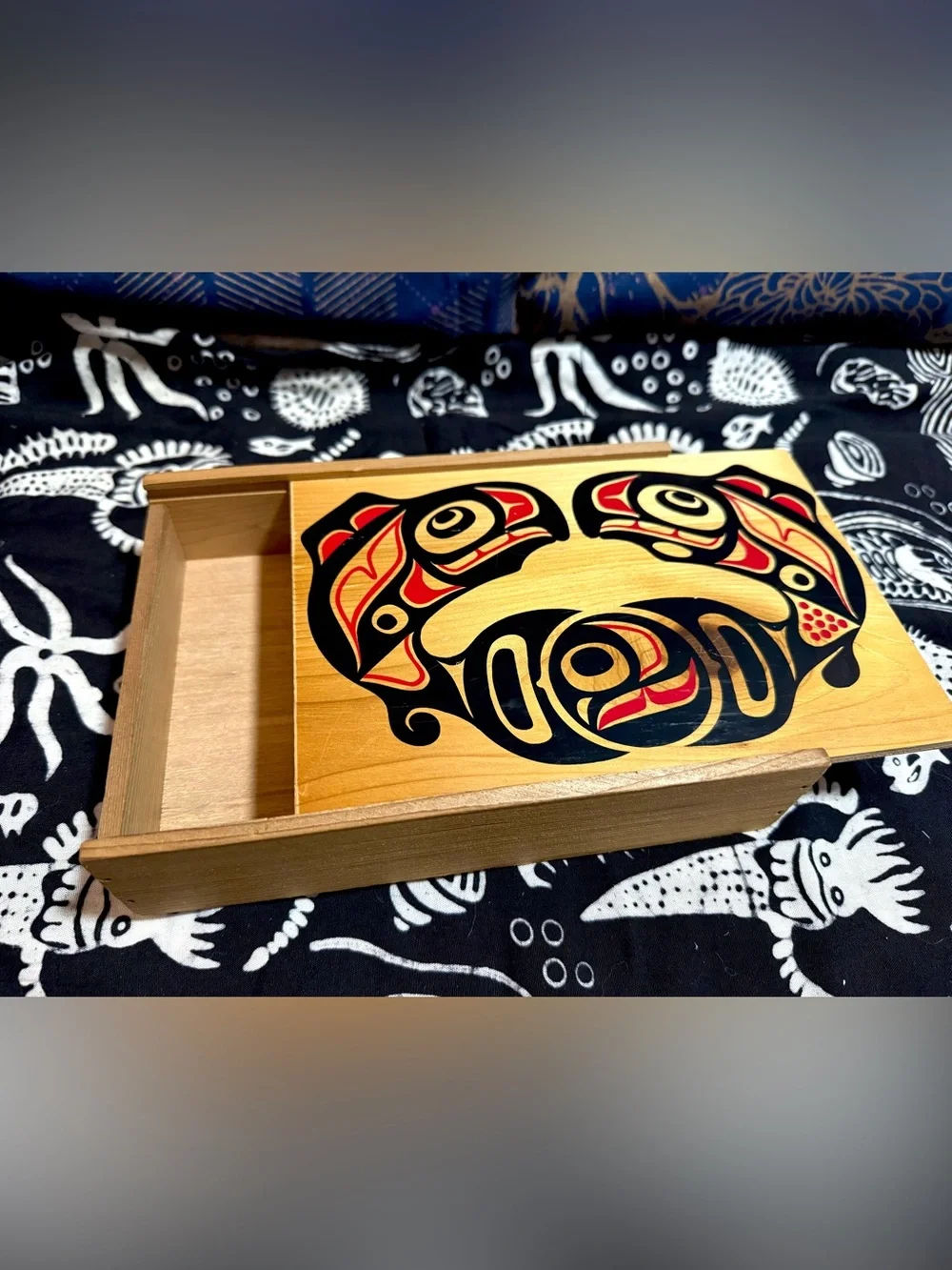 Clarence Wells Haida Art Northwest Pacific First Nations Wooden Box Sliding Lid